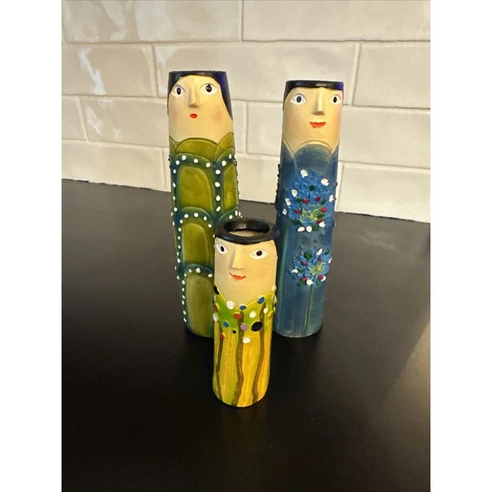 3 Spring Family Bud Vases Resin Bohemian Family Vase Hand Painted Home Decor‎